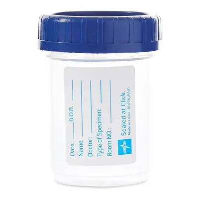 Medline - DYND30387 Specimen Container Click-N-Close 90 mL (3 oz.) Screw Cap Patient Information Sterile