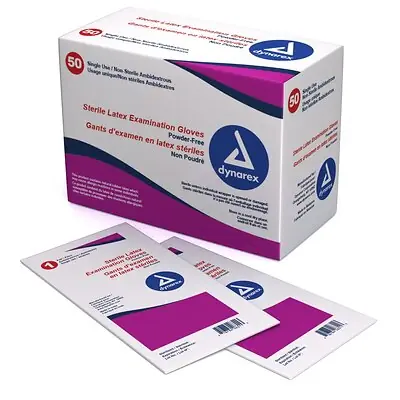 Dynarex - 2452 Exam Glove Dynarex Medium 50 Pairs per Box Sterile Pair Latex Standard Cuff Length Fully Textured Ivory Not Rated