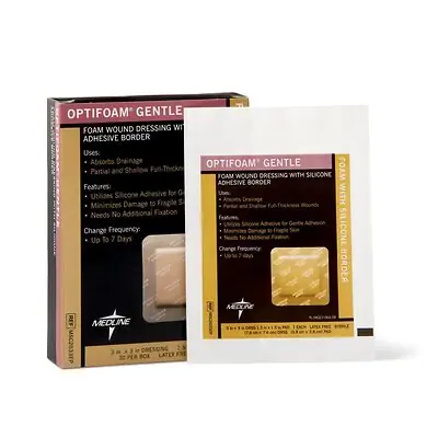 Medline - MSC2033EP Foam Dressing Optifoam® Gentle 3 X 3 Inch With Border Waterproof Backing Silicone Border Square Sterile