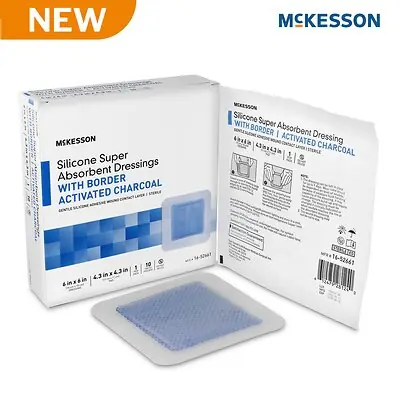 McKesson Brand - 16-52661 Super Absorbent Charcoal Dressing McKesson Square 6 X 6 Inch With Border Sterile