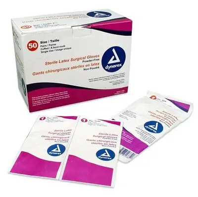 Dynarex - 2375 Surgical Glove Dynarex Size 7.5 50 Pairs per Box Sterile Latex Standard Cuff Length Fully Textured Ivory Not Chemo Approved