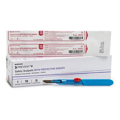 McKesson Brand - 16-37210 Safety Scalpel McKesson Prevent® B No. 10 Stainless Steel / Plastic Classic Grip Handle Sterile Disposable