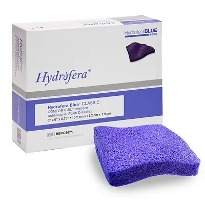 BSN Medical - HBCC6675 Antibacterial Foam Dressing Hydrofera BLUE ComfortCel® 6 X 6 Inch Without Border Without Film Backing Nonadhesive Square Sterile
