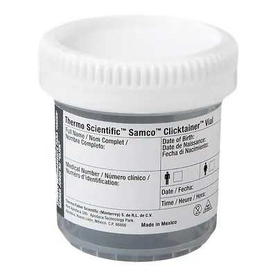 Thermo Scientific - 90WHT53-2004 Specimen Container with Temperature Strip Samco™ Clicktainer™ 53 mm Opening 90 mL (3 oz.) Screw Cap Unprinted NonSterile