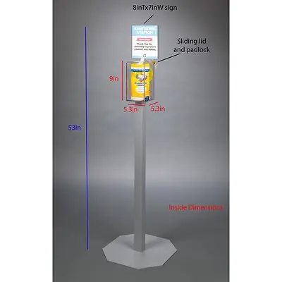 Poltex Inc - SANSTAT4-2STL Sanitizing Station Poltex Floor Standing 1 Box of Disinfecting Wipes Clear 9 X 5.3 X 5.3 Inch PETG and Powder Coated Steel
