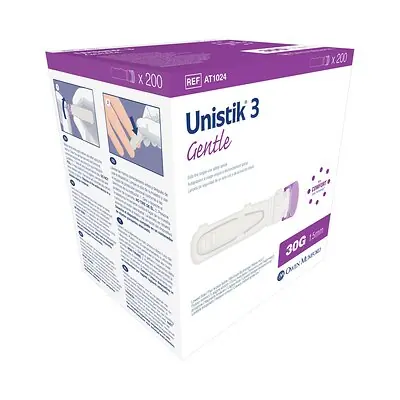 Owen Mumford - AT 1024 Safety Lancet Unistik 3 30 Gauge Retractable Push Button Activation Finger