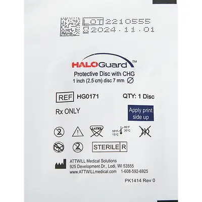 Attwill Medical Solutions Sterilflow LP - HG01710 Antimicrobial Catheter Dressing Protective Disc HaloGUARD™ Foam 1 Inch Disc / 7 mm Hole Diameter Sterile