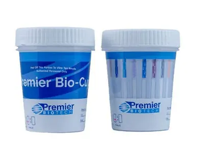 Premier Biotech - PCA-13EFTS-CC2B-F-25 Drugs of Abuse Test Kit Premier Bio-Cup® AMP500, BUP5, BZO200, COC150, EtG500, FYL10, K2-25, MET500, MTD300, OPI300, OXY100, THC50, TML100 (CR, GL, pH, NI, OX, SG) 25 Tests For Forensic Use Only