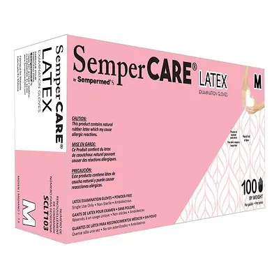 Harps USA Inc - SCLT103 Exam Glove SemperCare® Latex Medium 100 per Box NonSterile Latex Standard Cuff Length Micro-Textured Ivory Not Rated