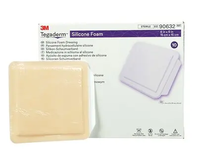 Solventum Corporation - 90632 Foam Dressing 3M™ Tegaderm™ 6 X 6 Inch Without Border Film Backing Silicone Face Square Sterile