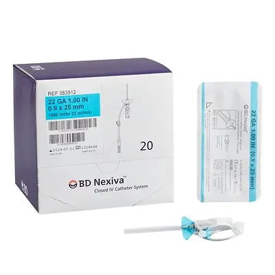 BD - 383512 Closed IV Catheter Nexiva™ 22 Gauge 1 Inch BD Vialon Polyurethane Biomaterial Winged Hub Blood Control
