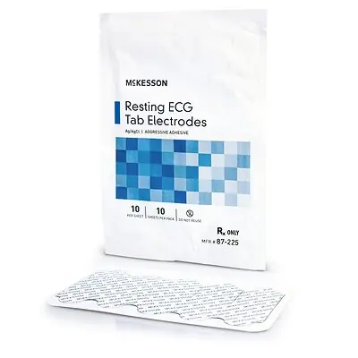 McKesson Brand - 87-225 ECG Resting Electrode McKesson Tab Connector Conductive Adhesive Gel Adult Non-Radiolucent 10 per Pack