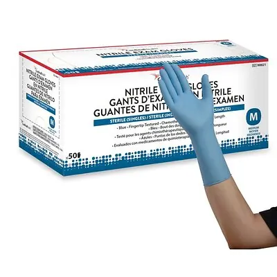 Cardinal N8823 - Exam Glove Flexam® X-Large 50 per Box Sterile Single Nitrile Extended Cuff Length Textured Fingertips Blue Chemo Tested - 1/Box, 5/Case