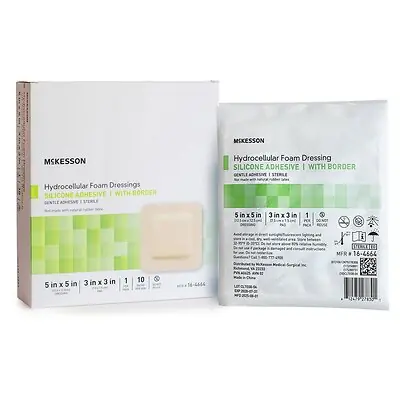 McKesson Brand - 16-4664 McKesson 5 x 5 Inch Five-Layer Hydrocellular Foam Dressing w/ 2 x 2 Inch Border