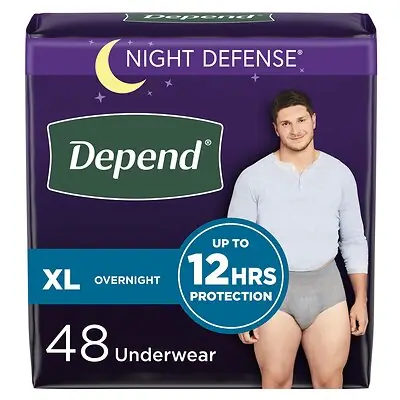 Kimberly Clark - 55158 Absorbent Underwear Depend® Night Defense® Pull On with Tear Away Seams Adult X-Large Male Disposable Heavy Absorbency