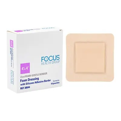 Focus Health Group - 30044 Foam Dressing Zenifoam Gentle Border 4 X 4 Inch With Border Waterproof Backing Silicone Face and Border Square Sterile