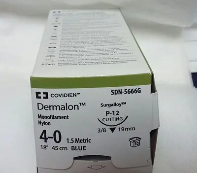 Covidien - SDN-5666G Nonabsorbable Suture with Needle Dermalon™ Nylon P-12 3/8 Circle Precision Reverse Cutting Needle Size 4-0 Monofilament