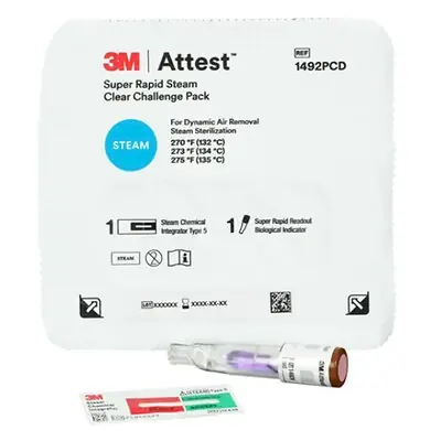 Solventum Corporation - 1492PCD-24 Sterilization Indicator Challenge Pack Attest™ Super Rapid Readout Steam 24 Minute Processing Time Type 5