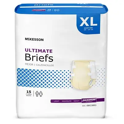 McKesson Brand BR33893 - McKesson Ultimate Heavy Absorbency Incontinence Brief, Extra Large - 15/Bag, 60/Case