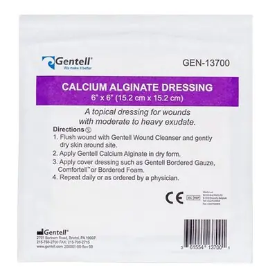 Gentell - GEN-13700 Alginate Dressing Gentell® Calcium Alginate 6 X 6 Inch Square