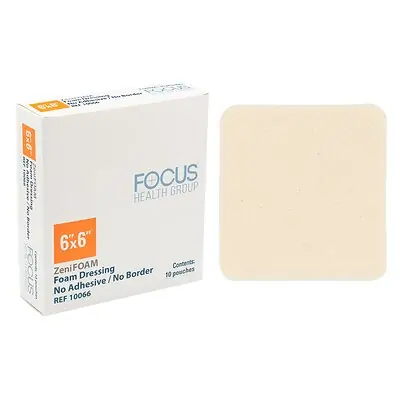 Focus Health Group - 10066 Foam Dressing Zenifoam 6 X 6 Inch Without Border Waterproof Backing Nonadhesive Square Sterile