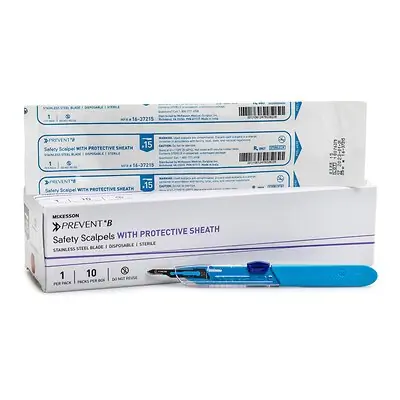 McKesson Brand - 16-37215 Safety Scalpel McKesson Prevent® B No. 15 Stainless Steel / Plastic Classic Grip Handle Sterile Disposable