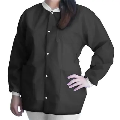 Dukal - UGJ-6500-L Lab Jacket FitMe™ Black Large Hip Length 3-Layer SMS Disposable