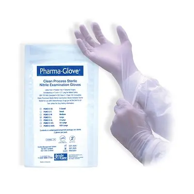 Acute Care Pharmaceuticals - 09492229344 Exam Glove Pharma-Gloves™ Medium 50 Pairs per Bag Sterile Pair Nitrile Extended Cuff Length Smooth White Chemo Tested