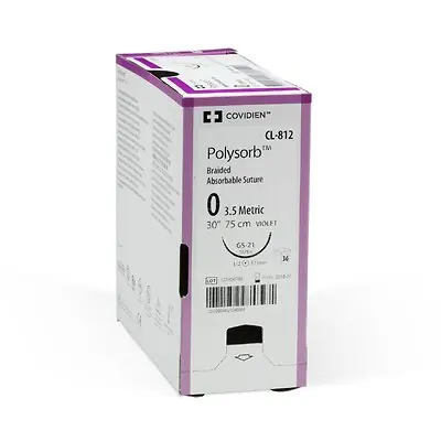 Covidien - UL-214 Absorbable Suture with Needle Polysorb™ Polyester CVF-23 1/2 Circle Taper Point Needle Size 4-0 Braided