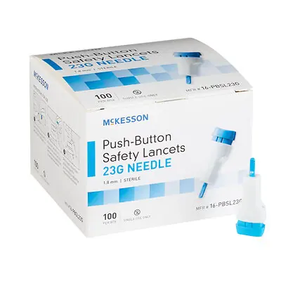 McKesson Brand 16-PBSL23G - Safety Lancet McKesson 23 Gauge Retractable Push Button Activation Finger - 100/Box, 2000/Case