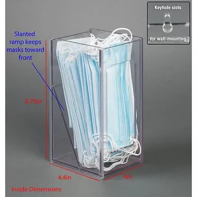 Poltex Inc - MSKFEED-W Bulk Earloop Mask Dispenser Poltex Wall Mount 1 Box of Masks Clear 8-3/4 X 4.4 X 4 Inch PETG