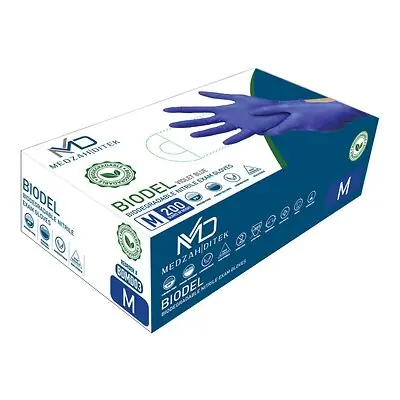 Medzah Industries - BDMD03 Exam Glove BIODEL Medium 200 per Box NonSterile Nitrile Standard Cuff Length Textured Fingertips Violet Blue Chemo Tested / Fentanyl Tested