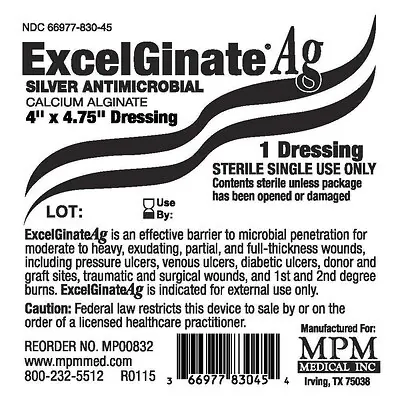 MPM Medical - MP00832 Silver Alginate Dressing ExcelGinate® AG Rectangle Sterile