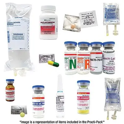 Wallcur - MDV-200 Clinical Training Medication Pack Practi-Med Dispense Cart Base Level Pack 2 Yellow Powder / Liquid / Tablet Ampule / Vial / IV Bag / Syringe