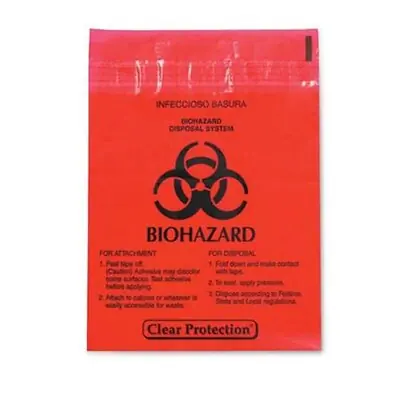 Market Lab Inc - 2637 Stick on Biohazard Waste Bag Biohazard Symbol / Biohazard Disposal System 0.35 gal. Red 9 X 10 Inch