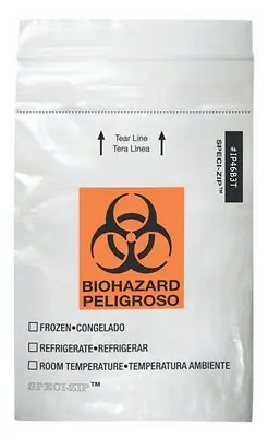 Fisher Anatomical - 22310402 Specimen Transport Bag with Document Pouch Minigrip™ SPECI-ZIP™ 4 X 6 Inch Zip Closure Biohazard Symbol / Storage Instructions NonSterile