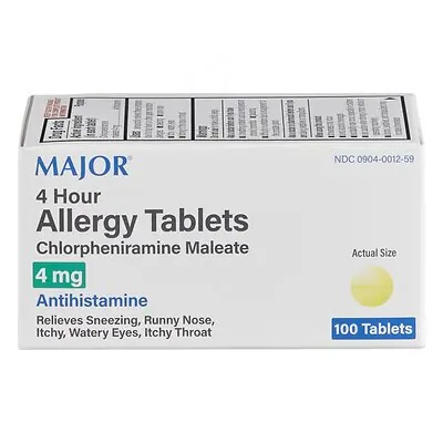 Major Pharmaceuticals - 00904001259 Chlorpheniramine Maleate 4 mg Tablet 100 Tablets