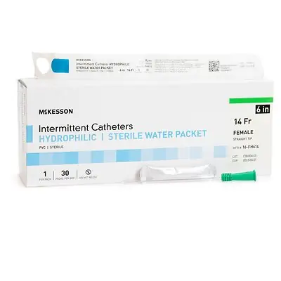 McKesson Brand - 16-FH614 Urethral Catheter McKesson Straight Tip Hydrophilic Coated PVC 14 Fr. 6 Inch Length