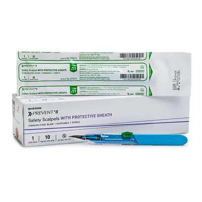 McKesson Brand - 16-37211 Safety Scalpel McKesson Prevent® B No. 11 Stainless Steel / Plastic Classic Grip Handle Sterile Disposable