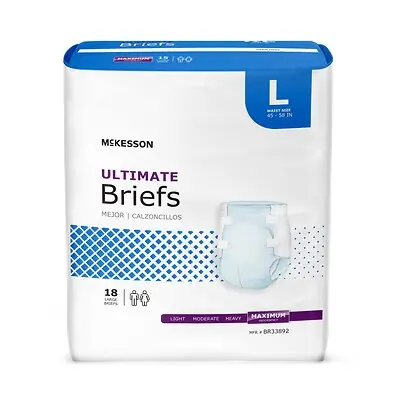 McKesson Brand BR33892 - McKesson Ultimate Heavy Absorbency Incontinence Brief, Large - 18/Bag, 72/Case