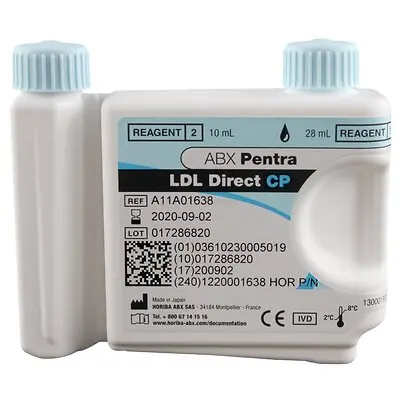 Horiba - 1220001638 General Chemistry Reagent ABX Pentra™ Direct Low-Density Lipoprotein (LDL) Cholesterol For ABX Pentra 400 Clinical Chemistry Analyzer 100 Tests