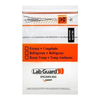 Minigrip - SBL2X69B Specimen Transport Bag with Document Pouch Lab Guard® TearZone® 6 X 9 Inch Zip Closure Biohazard Symbol / Storage Instructions NonSterile