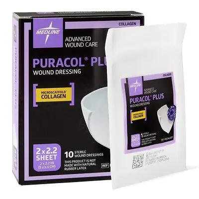 Medline - MSC8622EP Collagen Dressing Puracol® Plus 2 X 2-1/4 Inch Rectangle Sterile