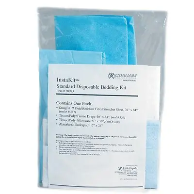 Graham Medical Products - 50983 Stretcher Sheet Set InstaKit® Flat Sheet / Fitted Sheet / Pillowcase / Absorbent Underpad Blue / White Tissue / Poly / Tissue Sheet