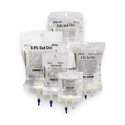 Nasco Healthcare - PN01182 Clinical Training Medication Demo Dose® Simulated IV Fluid - 5% Dextrose and 0.9% NaCl Liquid I.V. Bag 1000 mL