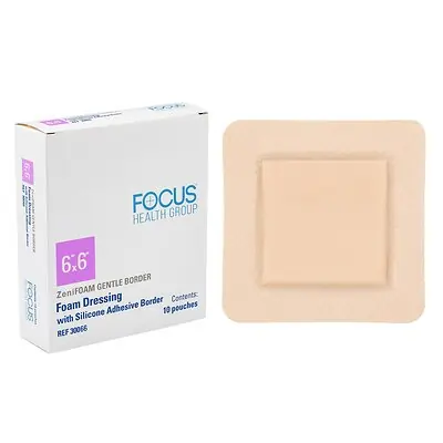 Focus Health Group - 30066 Foam Dressing Zenifoam Gentle Border 6 X 6 Inch With Border Waterproof Backing Silicone Face and Border Square Sterile