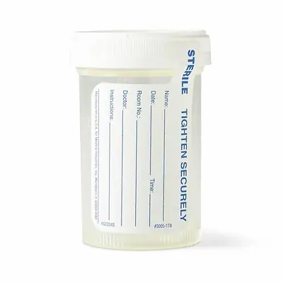 Medline - DYND30362 Specimen Container for Pneumatic Tube Systems Click-N-Close 90 mL (3 oz.) Screw Cap Patient Information Sterile Fluid Path