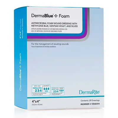 DermaRite Industries - 72040414 Silver Foam Dressing DermaBlue+™ Foam Square Sterile