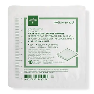 Medline - NON21430LF Gauze Sponge Medline 4 X 4 Inch 16-Ply Sterile X-Ray Detectable 10 per Tray