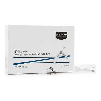 McKesson Brand - 16-NBCH22GS McKesson Prevent® HT Blood Collection Needle with Holder 22 Gauge 1-1/4 Inch Needle Length Safety Needle Without Tubing Sterile